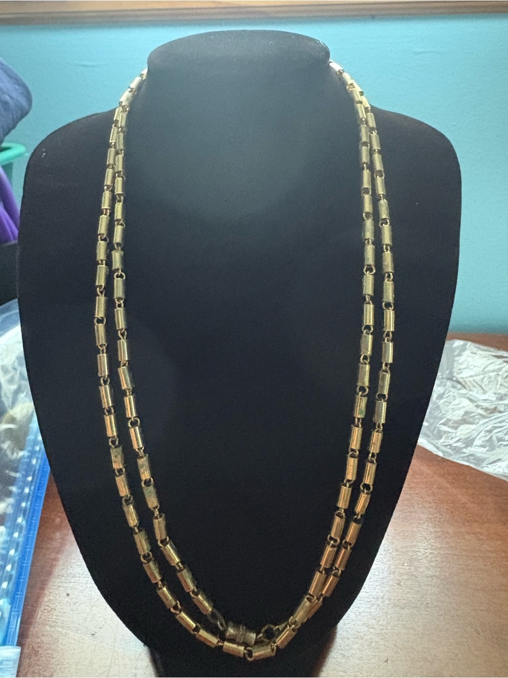 Vintage Gold-Tone Cylindrical Rollo Chain Necklace